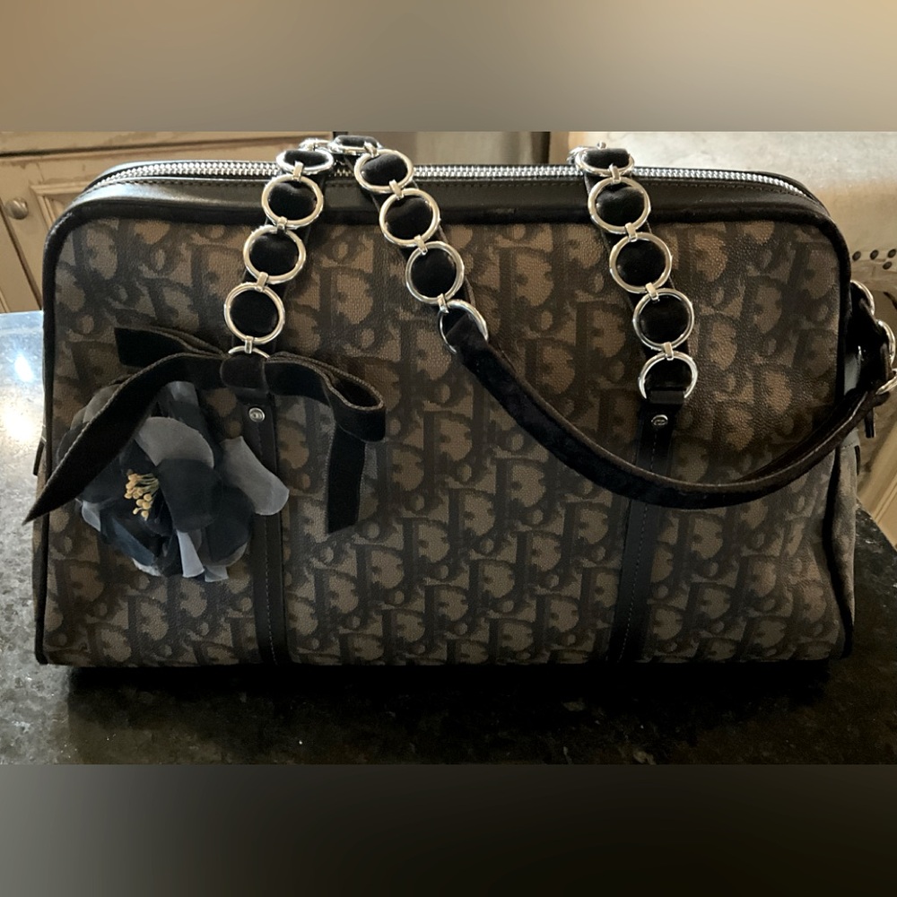Beautiful Vintage Christian Dior Romantic Brown Trotter Bag w/flower